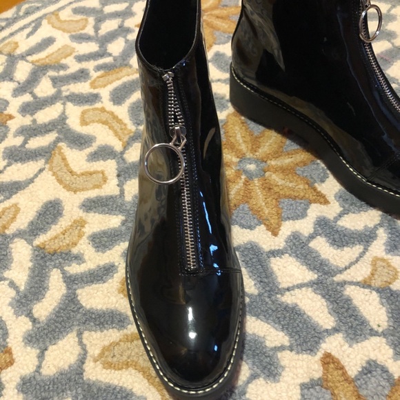 Zara Black Patent Ankle Boots with Zipper - Picture 4 of 8